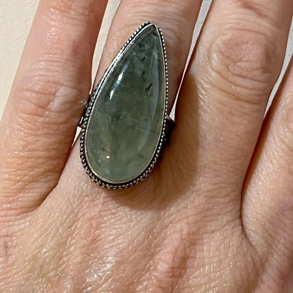 925 STAMPED STERLING SILVER OVERLAY PREHNITE GEMSTONE SIZE 7.75 - Picture 4 of 8